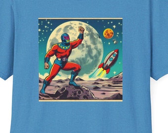 Luchador Moon Shirt 50&#39;s Retro Comic Tee Mexican Wrestling T-Shirt Lucha Libre Sci-Fi Science Fiction Vintage Comics