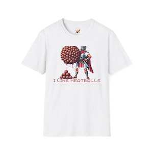 Camiseta "Eu gosto de almôndegas", camiseta para amantes de espaguete, centurião romano, comida italiana, camiseta estranha, engraçada e boba