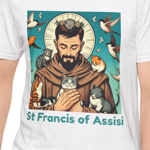 St. Francis of Assisi T-Shirt: Retro Comic Catholic Saint, Animal Lover Gift