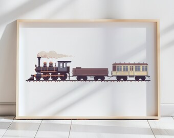 Steam Locomotive Print | Vintage Train, Transportation Room Decor (Digital Download)
