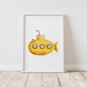 Stampa sottomarino giallo / Arredamento nautico per l'asilo nido / Arte della parete di trasporto / Arredamento per l'asilo nido sotto il mare / Arredamento per l'oceano per bambini / Arredamento per la sala giochi