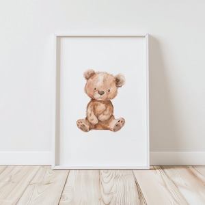 Bear Nursery Wall Art | Nursery Decor Teddy Bear Print | Gender Neutral Baby Room Decor | Neutral Woodland Animal Digital Download