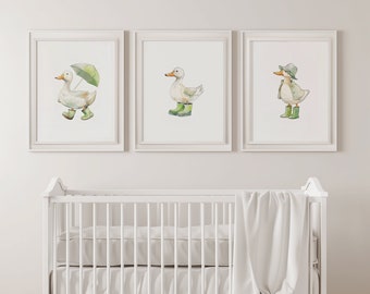 Set of 3 Duck Nursery Wall Art Yellow Nursery Decor Gender Neutral Duck ...