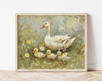 Vintage Duckling Oil Painting Print | Farmhouse Nursery Wall Art (Digital Download)
