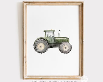 Impresión de tractor vintage, arte de pared de tractor verde para habitación de niños, decoración digital para habitación de niños, descarga digital