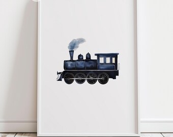Navy Blue Transportation Wall Art Boy Room Vintage Train Printable Art Travel Vintage Boy Nursery Prints Navy Blue Baby Room Steam Engine