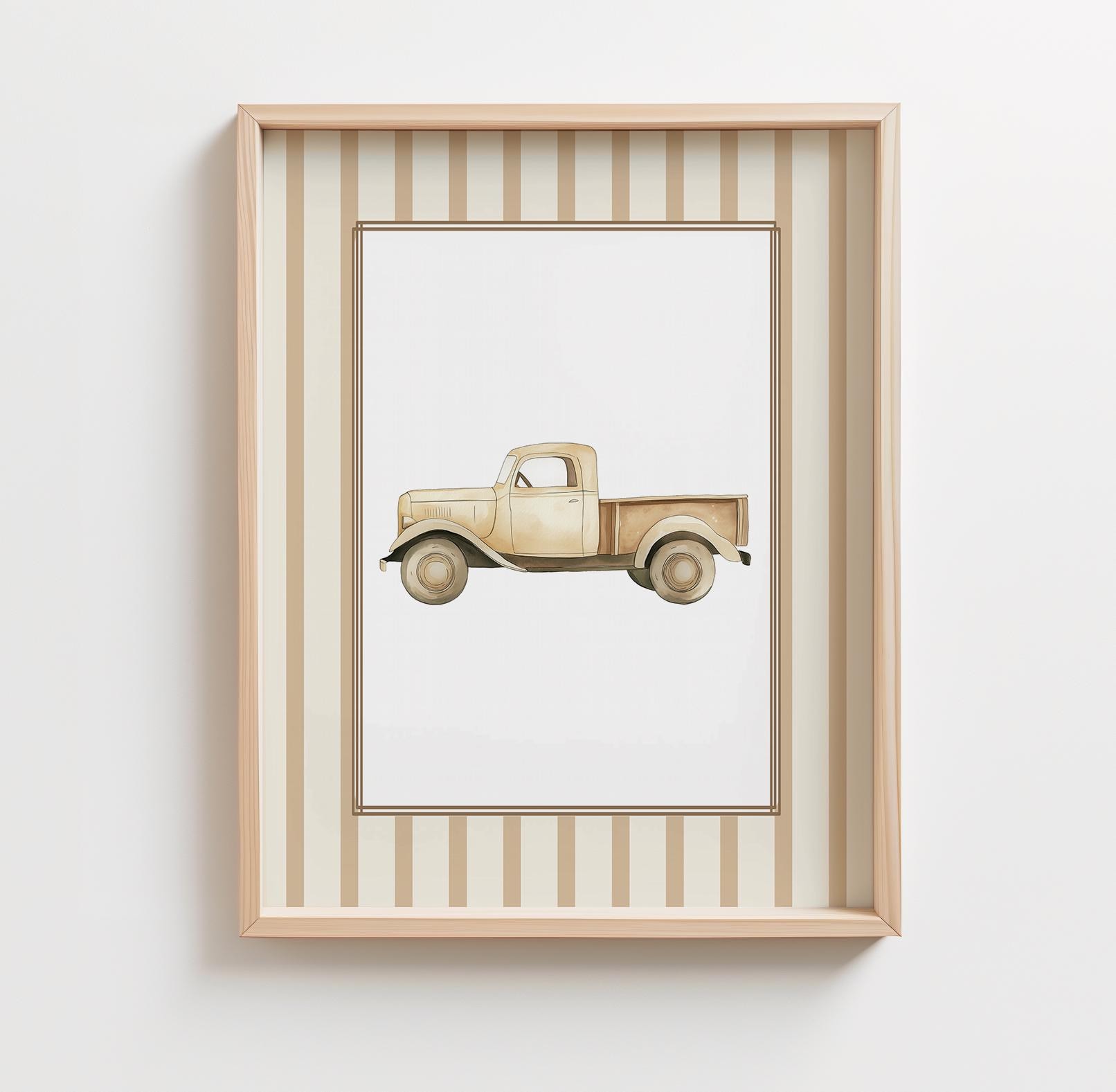 5er Set Leinwandbilder Kinderzimmer – Vintage Fahrzeuge Flugzeug, Zug, LKW, 30x40cm, Wanddekoration Jungen
