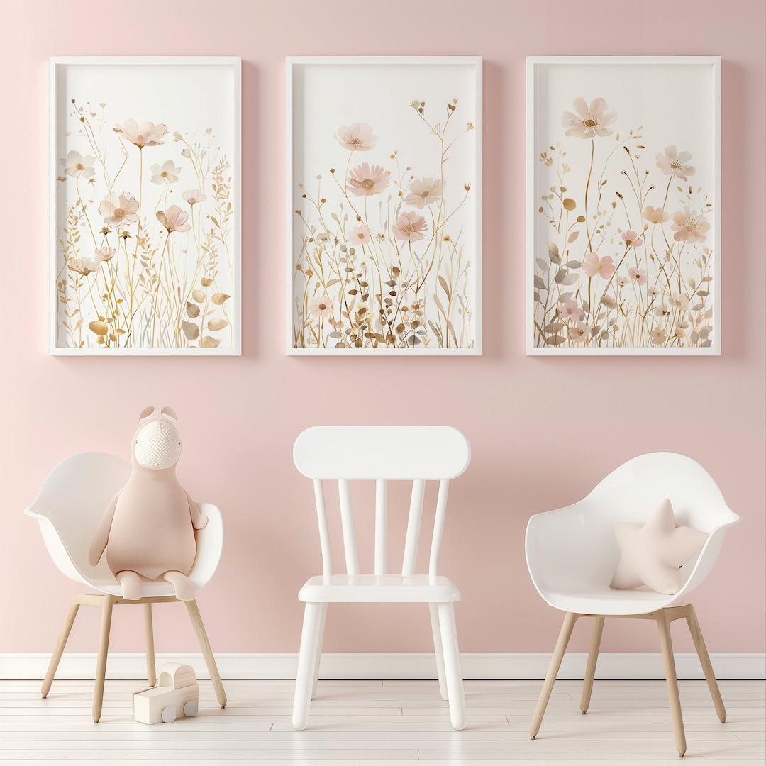 Pink Wildflower Nursery Art Prints, Boho Floral Set (digital Download ...