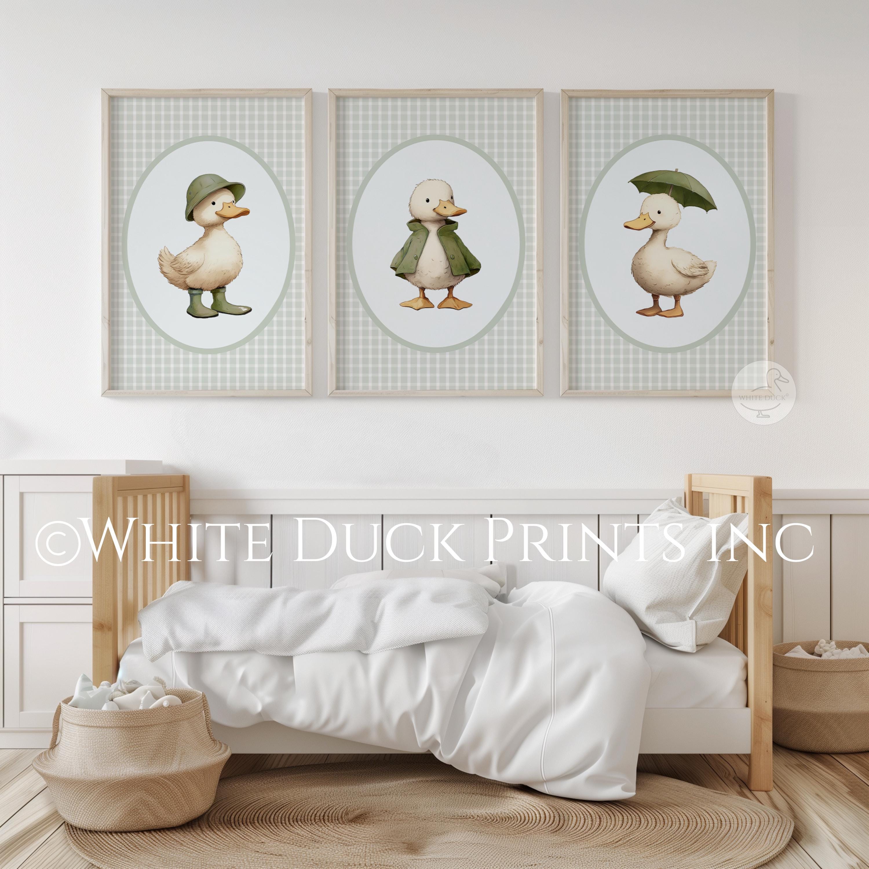 Set of 3 Duck Nursery Wall Art | Green Gingham Nursery Decor Baby ...