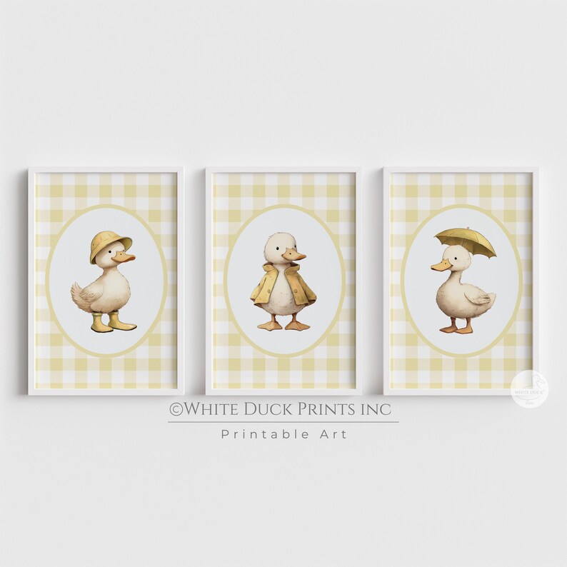 Set of 3 Duck Nursery Wall Art Yellow Gingham Nursery Decor Baby ...