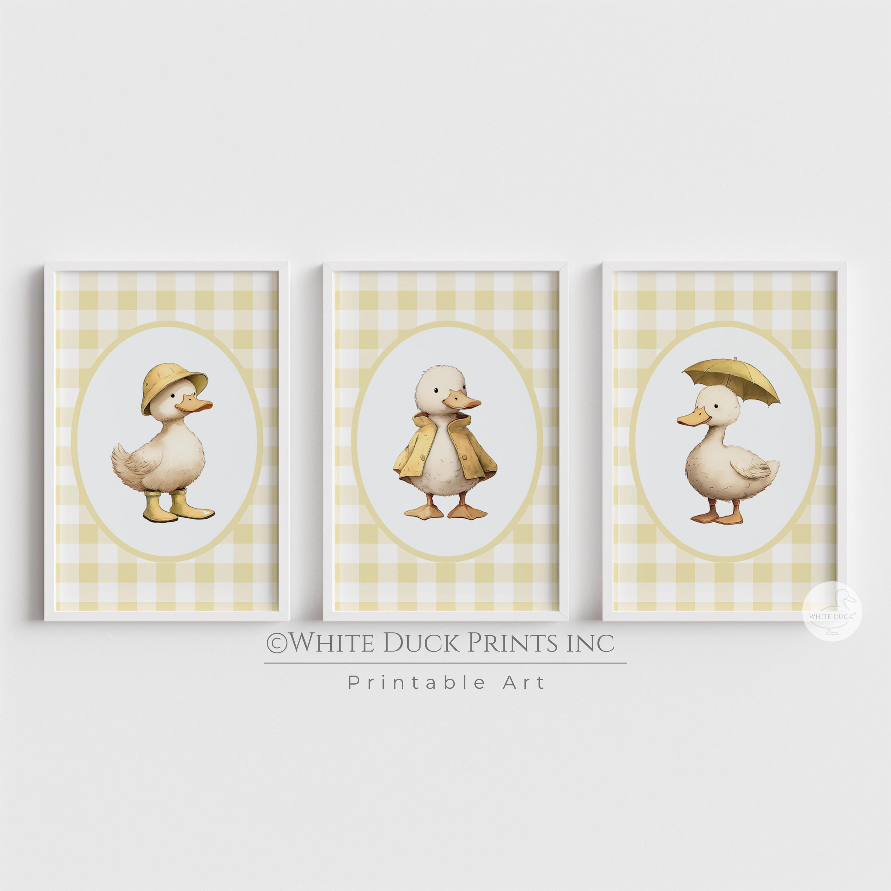 Set of 3 Duck Nursery Wall Art Yellow Gingham Nursery Decor Baby ...