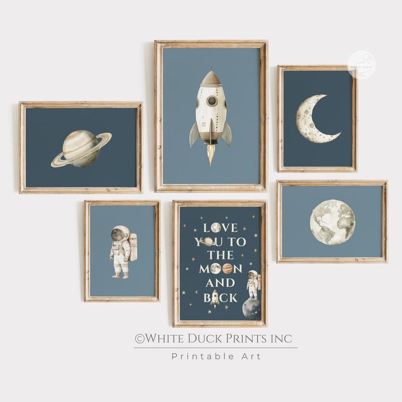 Outer Space Nursery Wall Art Set of 6 Kids Room Space Prints Rocket ...