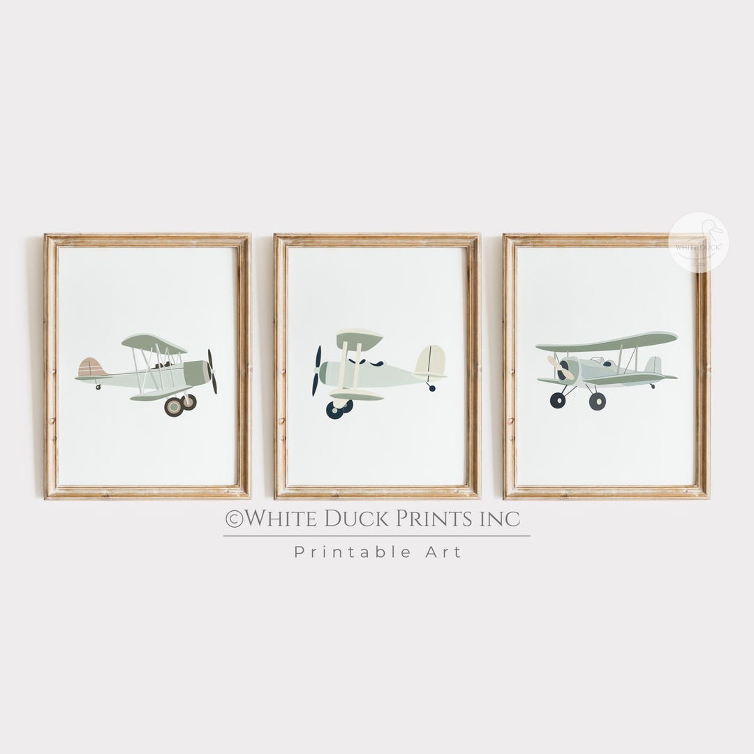 Vintage Airplane Nursery Art Set of 3 Watercolor Plane Prints Aviation ...