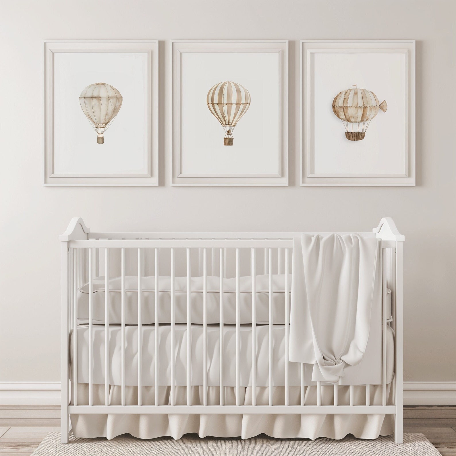 Set of 3 Neutral Hot Air Balloon Nursery Prints | Vintage Nursery Decor ...