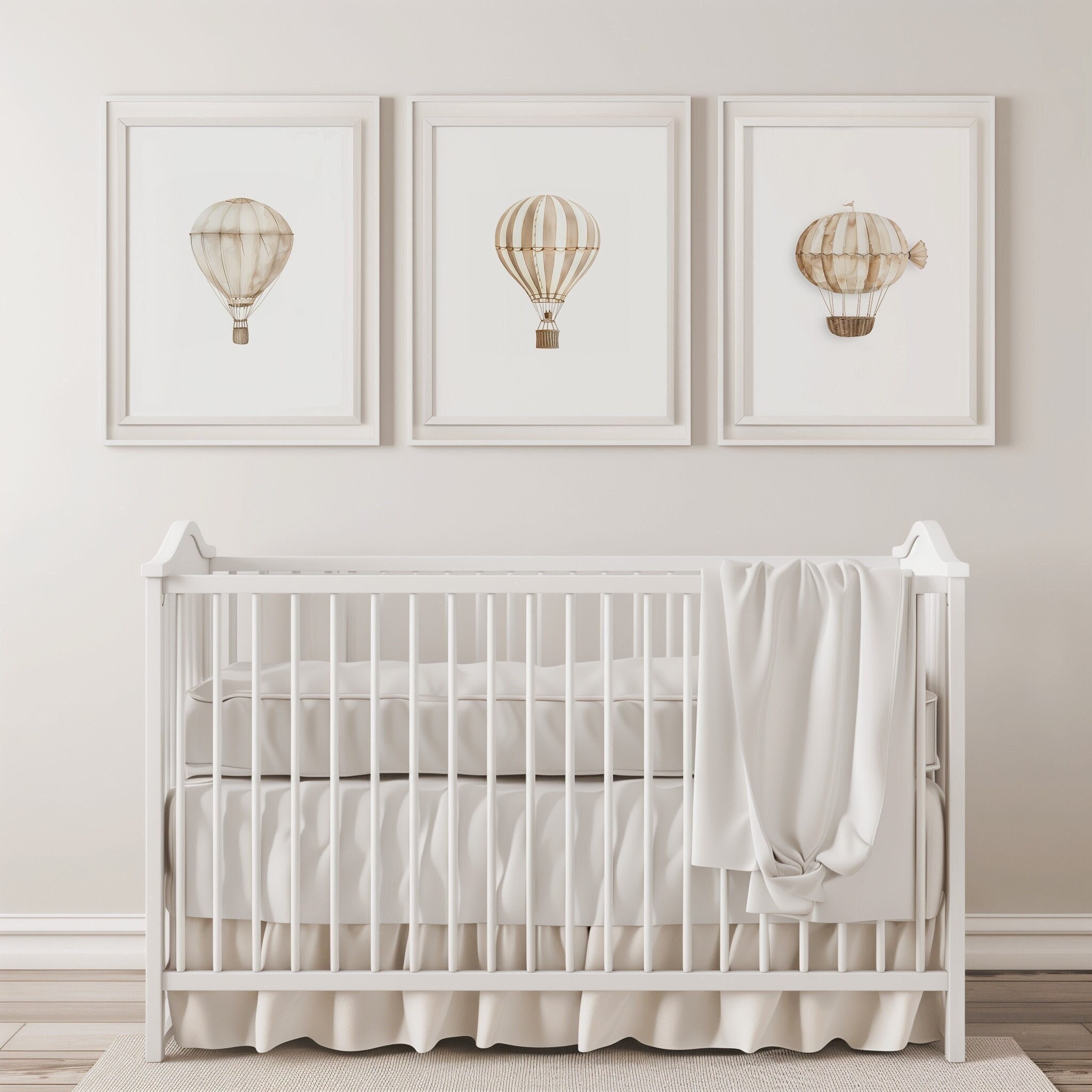 Set of 3 Neutral Hot Air Balloon Nursery Prints Vintage Nursery Decor ...