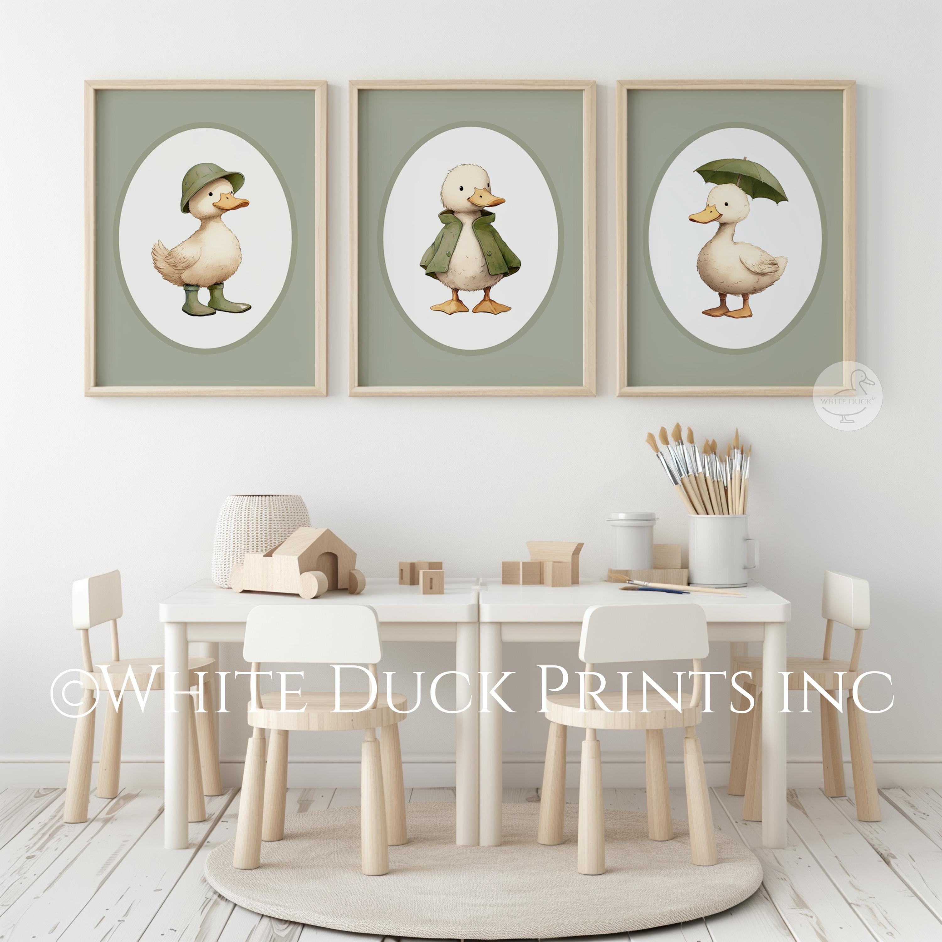 Set of 3 Duck Nursery Wall Art | Army Green Nursery Decor Baby Duckling ...