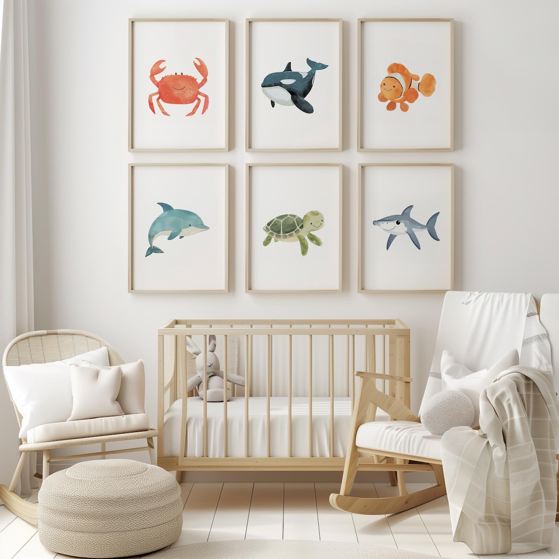 Ocean Animal Nursery Prints Set of 6 | Sea Themed Nursery Wall Art ...