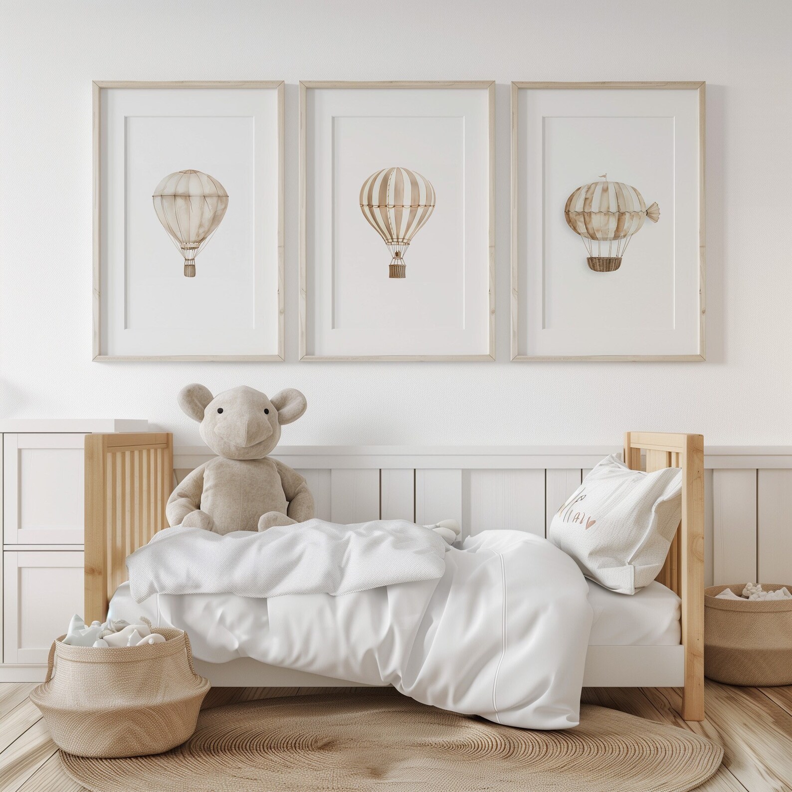 Set of 3 Neutral Hot Air Balloon Nursery Prints | Vintage Nursery Decor ...