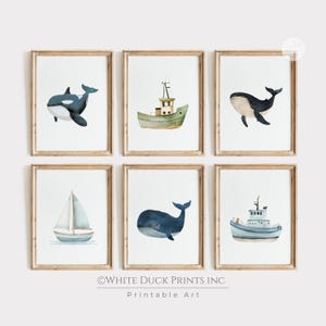 Whale Nursery Decor Nautical Nursery Wall Art Sailboat Prints Ocean Animal Decor Tugboat Print Beach House Wall Art Beach Nursery Decor S7