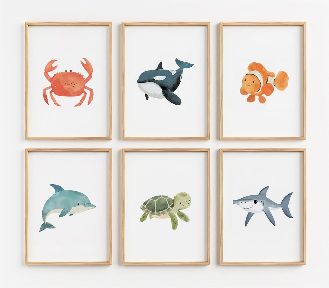 Ocean Animal Nursery Prints Set of 6 | Sea Themed Nursery Wall Art ...