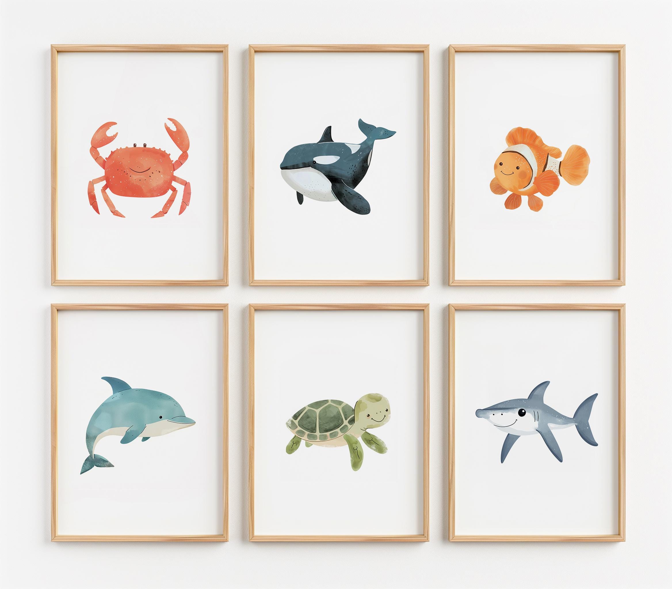 Ocean Animal Nursery Prints Set of 6 | Sea Themed Nursery Wall Art ...
