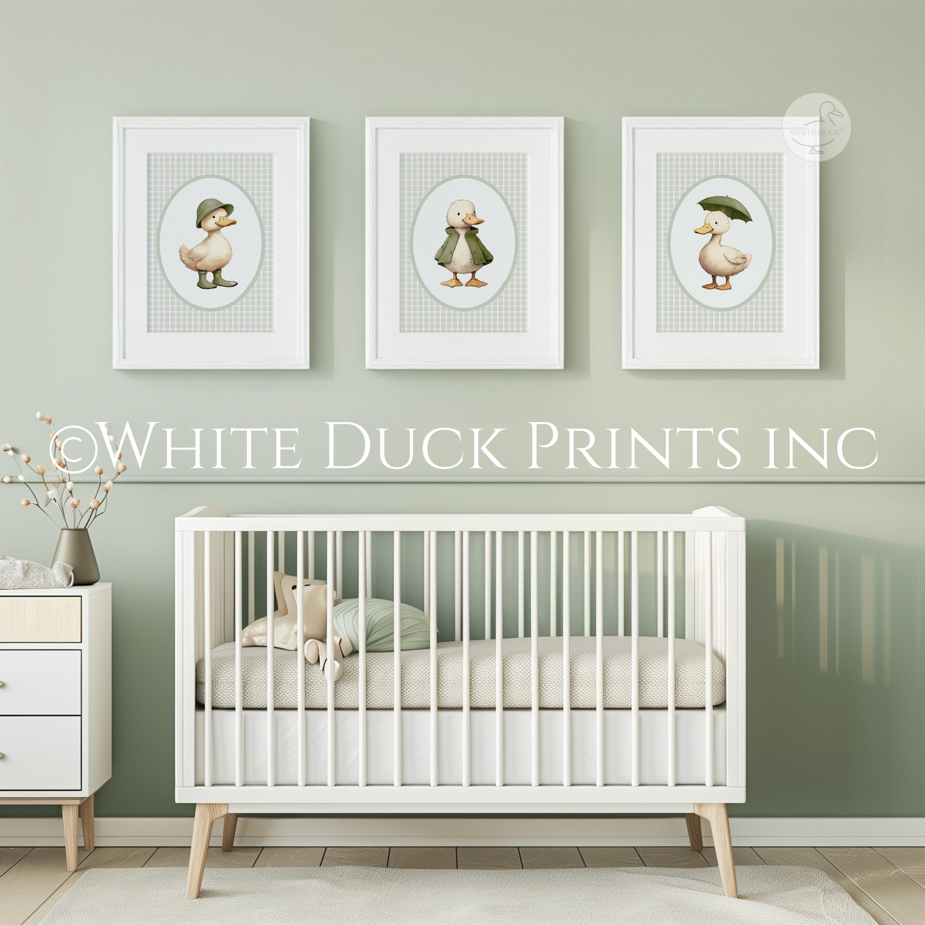 Set of 3 Duck Nursery Wall Art | Green Gingham Nursery Decor Baby ...