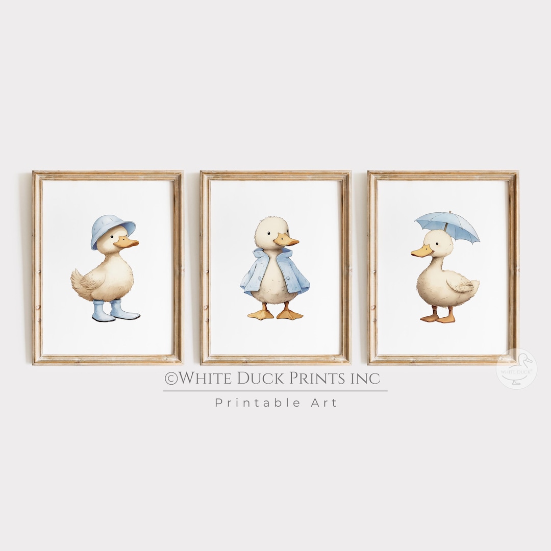 Set of 3 Duck Nursery Wall Art | Baby Blue Nursery Decor | Boy Room ...