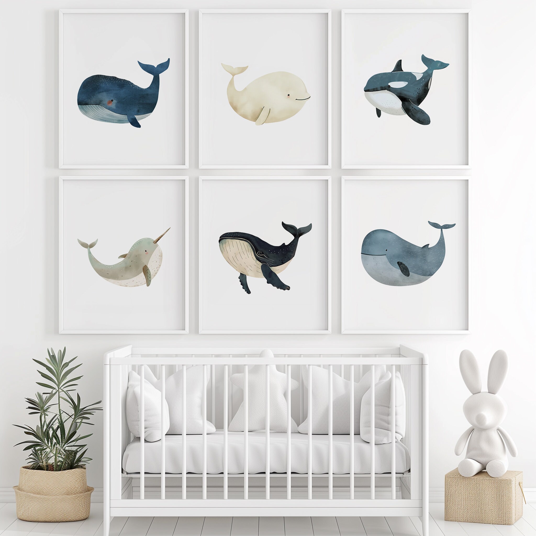 Whale Print Set of 6 | Sea Animals Nursery Prints | Nautical Ocean ...