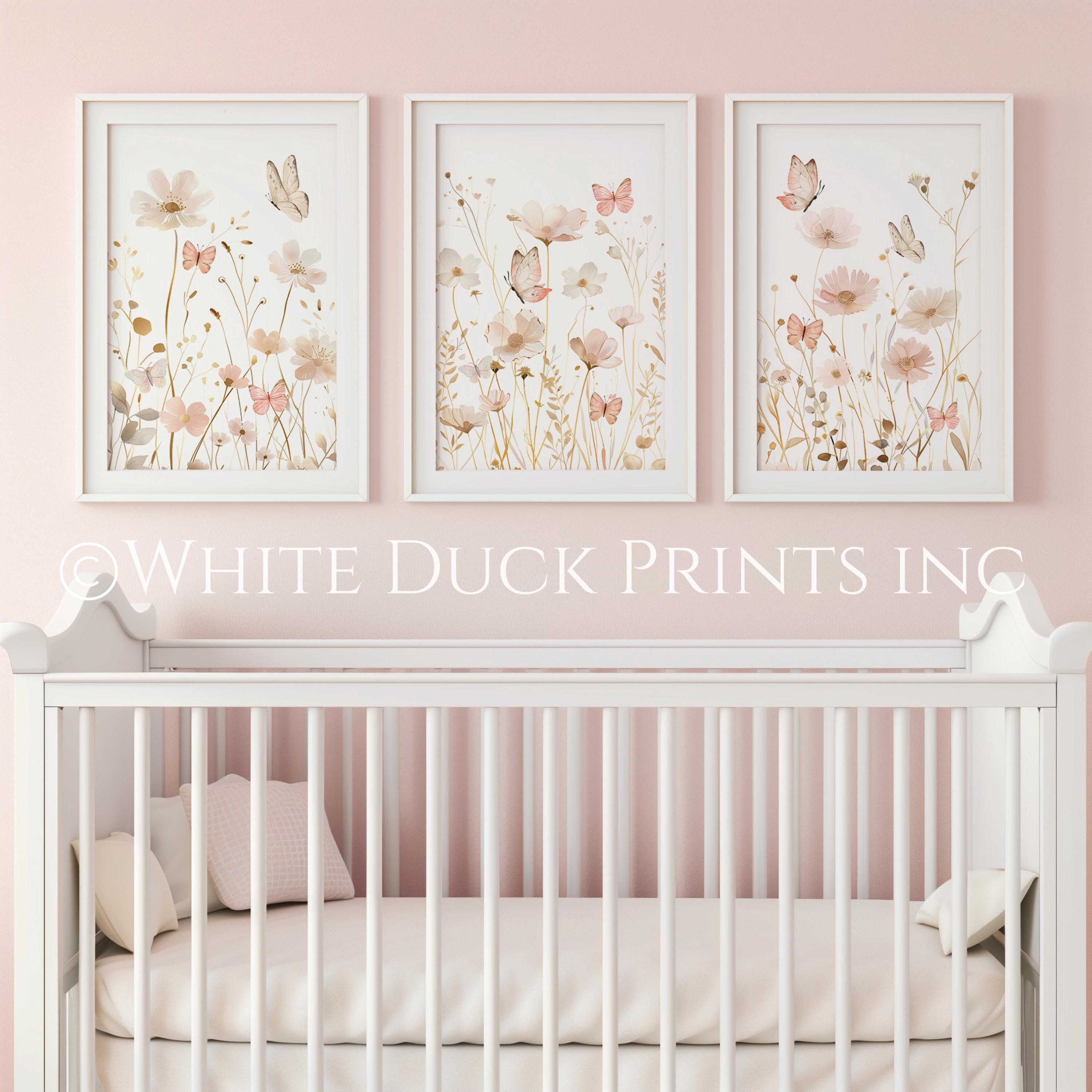 Wildflower Printable Art Butterfly Pink Boho Nursery Wall Art Pink Gold ...