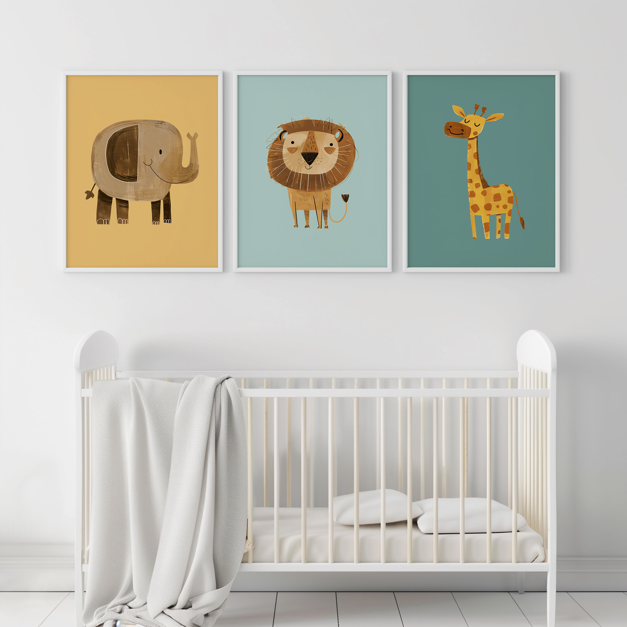 Safari Nursery Wall Prints | Blue Safari Animal Prints | Blue Green ...