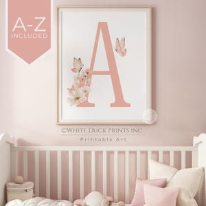 Wildflower Initial Nursery Wall Art Personalized Nursery Decor Custom Floral Initial Letter Print Pink Boho Toddler Room Monogram Baby Decor