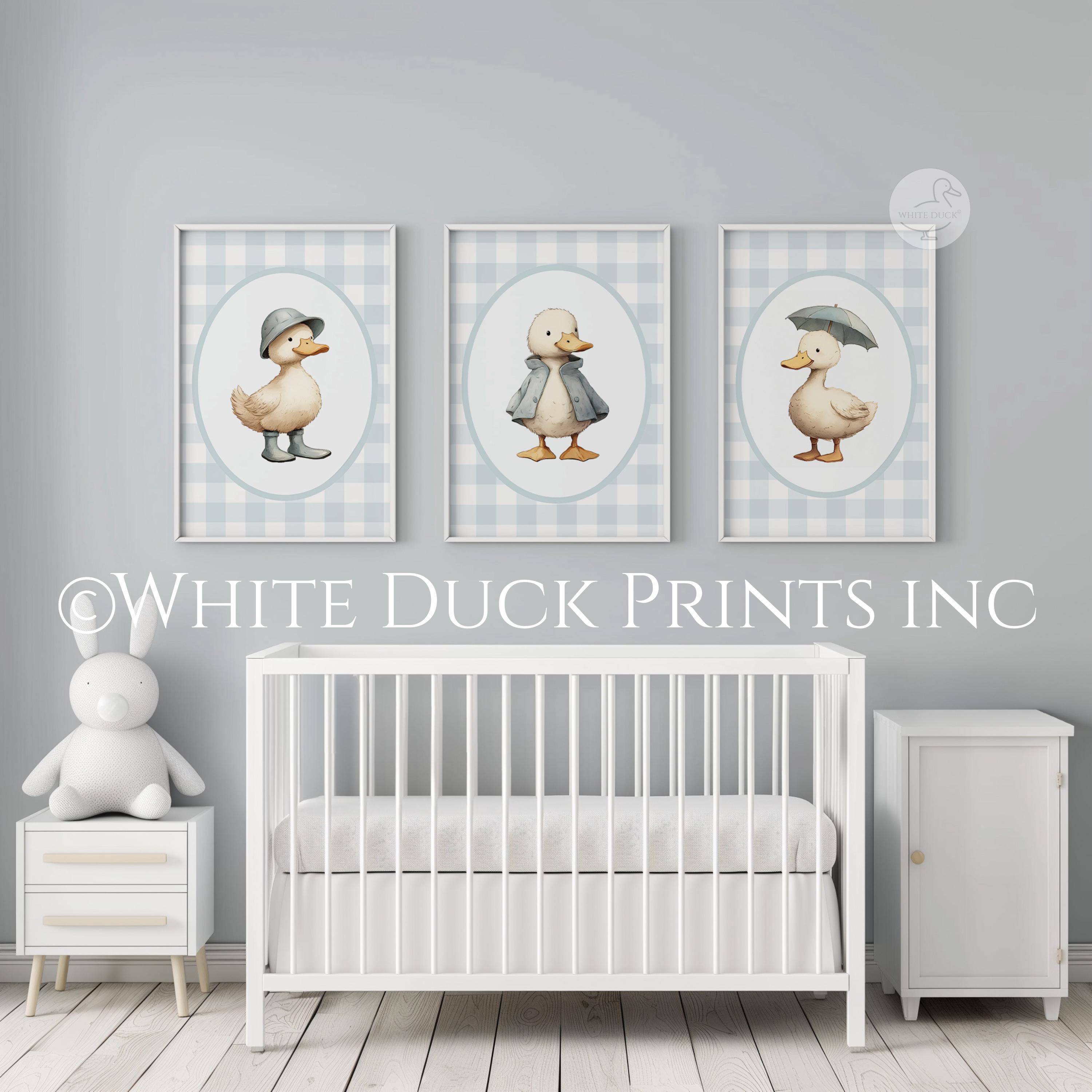 Set of 3 Duck Nursery Wall Art | Blue Gingham Nursery Decor Baby ...