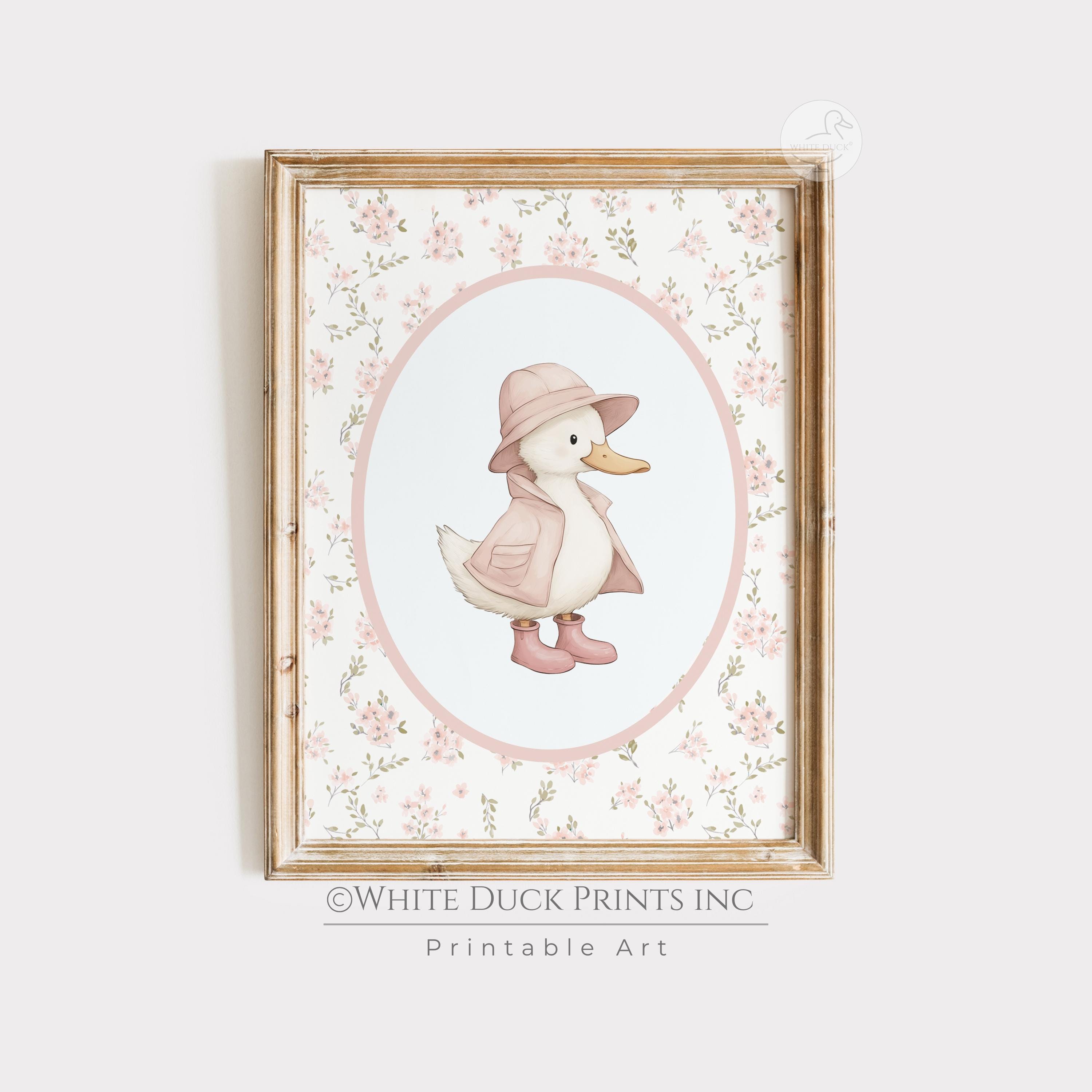 Set of 4 Duck Nursery Wall Art Pink Nursery Decor Floral Baby Girl ...