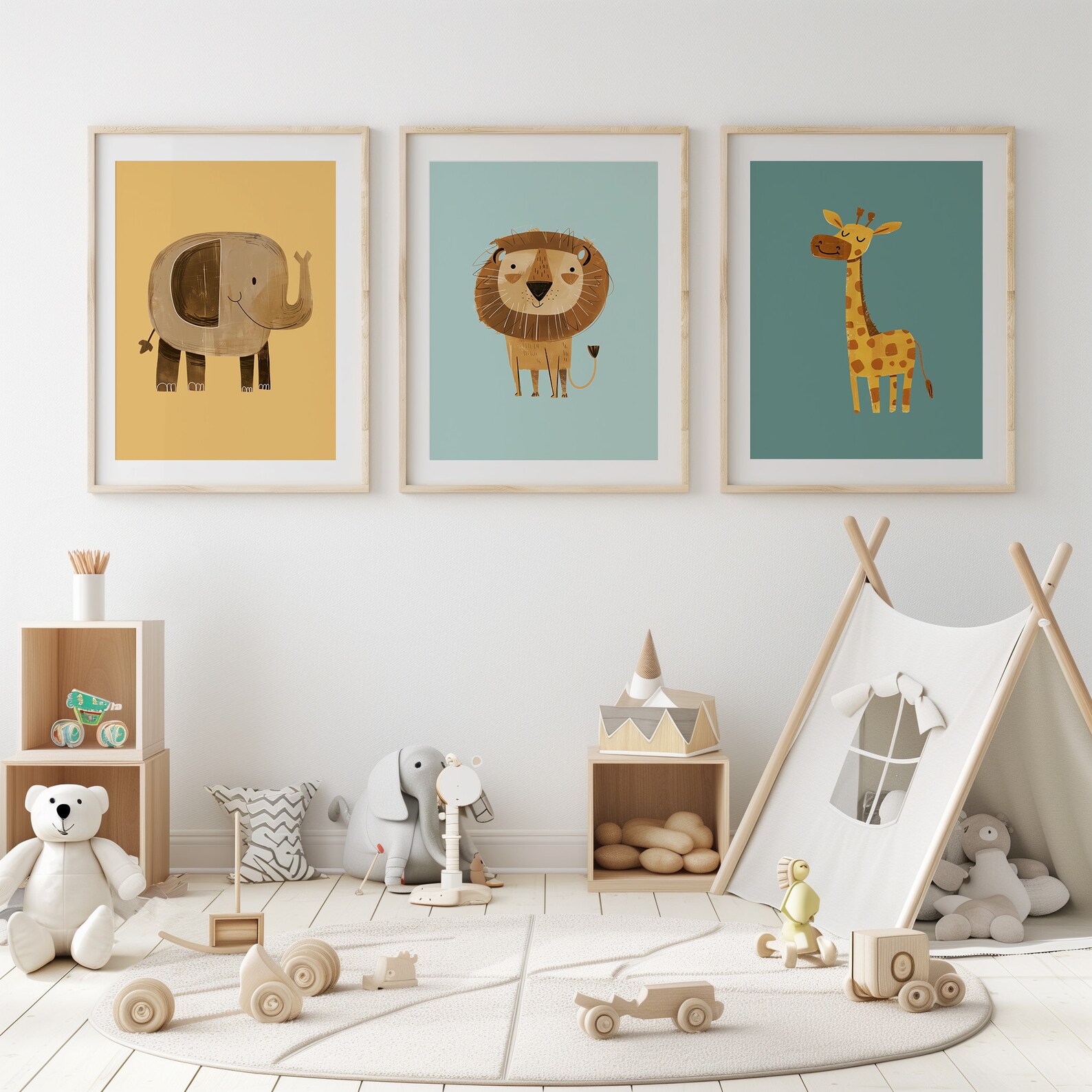 Safari Nursery Wall Prints | Blue Safari Animal Prints | Blue Green ...