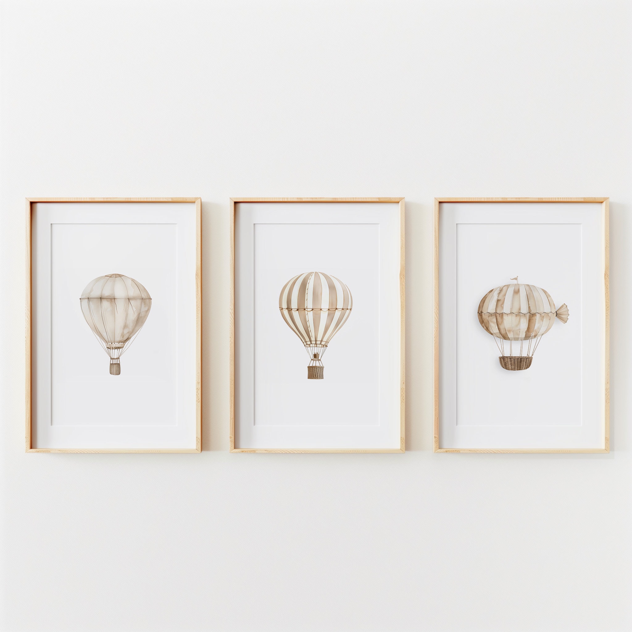 Set of 3 Neutral Hot Air Balloon Nursery Prints | Vintage Nursery Decor ...