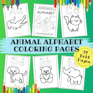 Livro de colorir com alfabeto de animais para crianças pequenas e pré-escolares | Página para colorir para imprimir com letras para jardim de infância e educação domiciliar