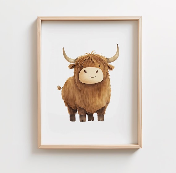 Highland Cow Nursery Wall Art, Brown Highland Cow Kids Room Decor, Farmhouse Highland Cow Poster, Brown Cow Printable Art, Kids Farm Bedroom