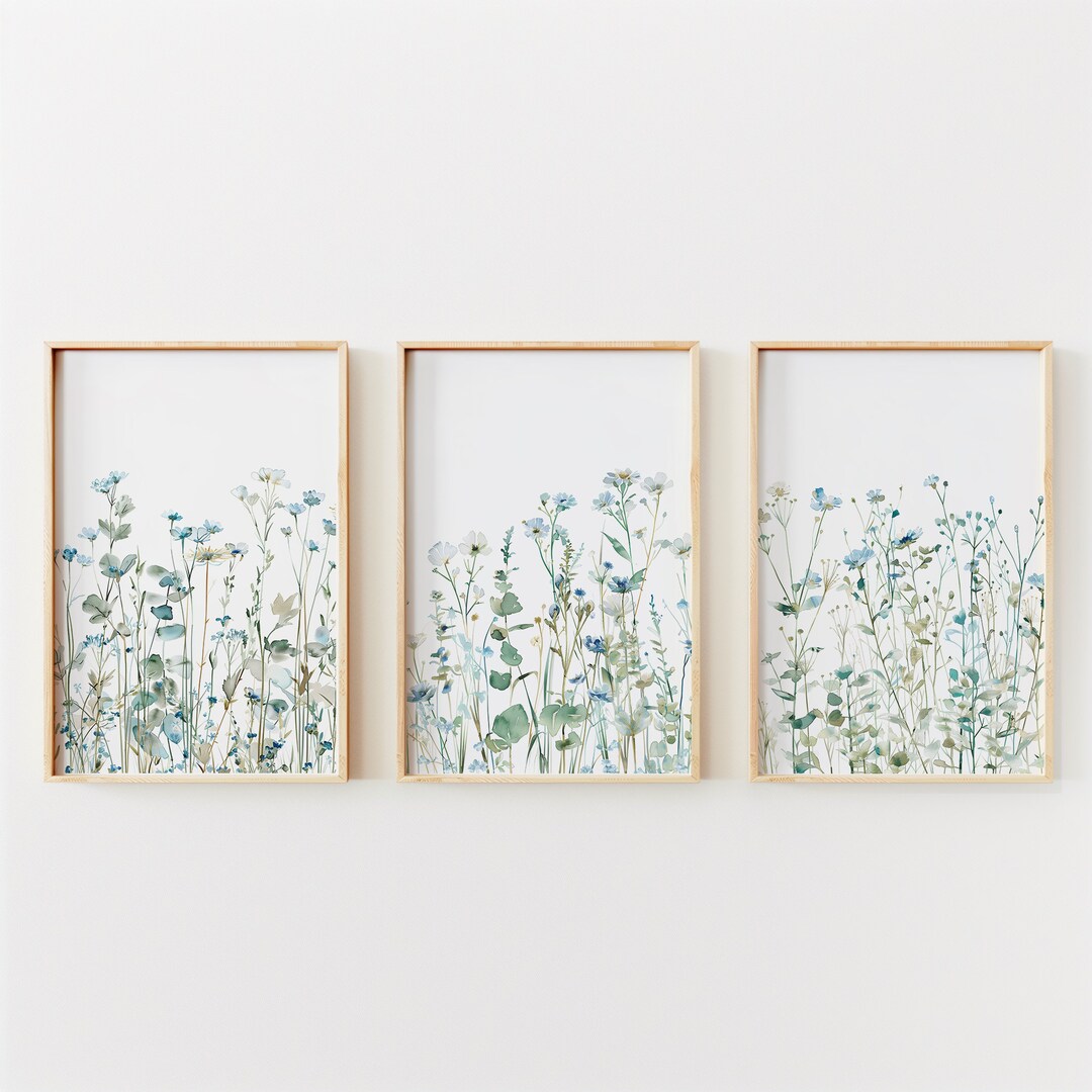 Blue Green Wildflower Art Prints | Boho Nursery Decor (digital Download ...