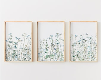 Wildflower Printable Art | Boho Nursery Wall Art | Blue Green Wildflower Nursery Decor | Botanical Digital Download | Floral Girl Room Decor