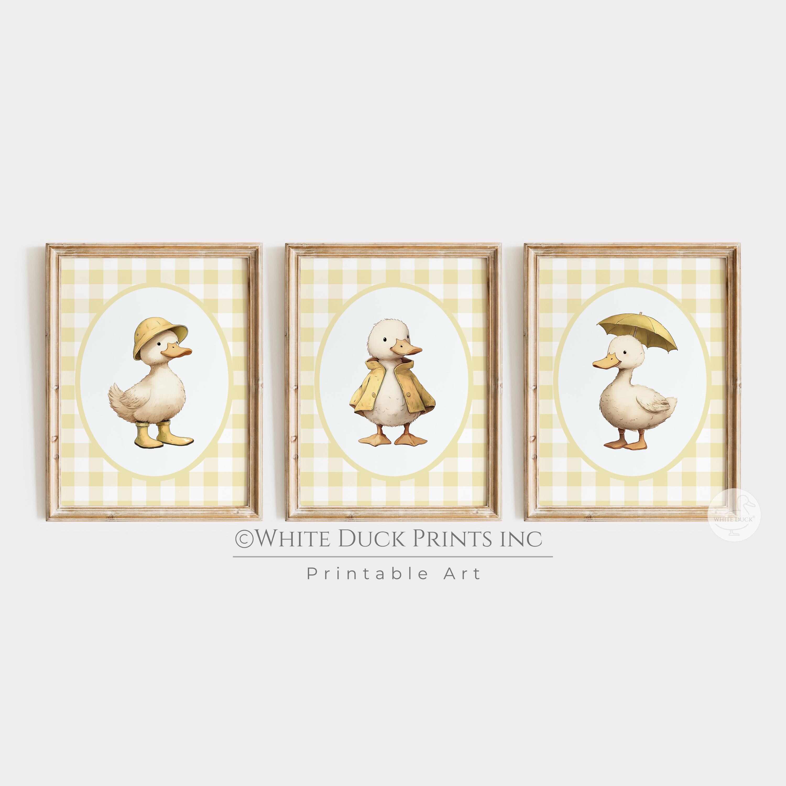Set of 3 Duck Nursery Wall Art Yellow Gingham Nursery Decor Baby ...