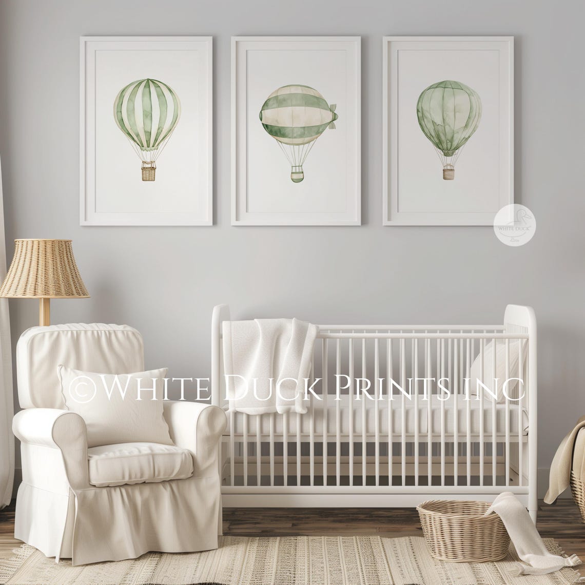 Sage Green Hot Air Balloon Nursery Wall Art Vintage Nursery Decor ...