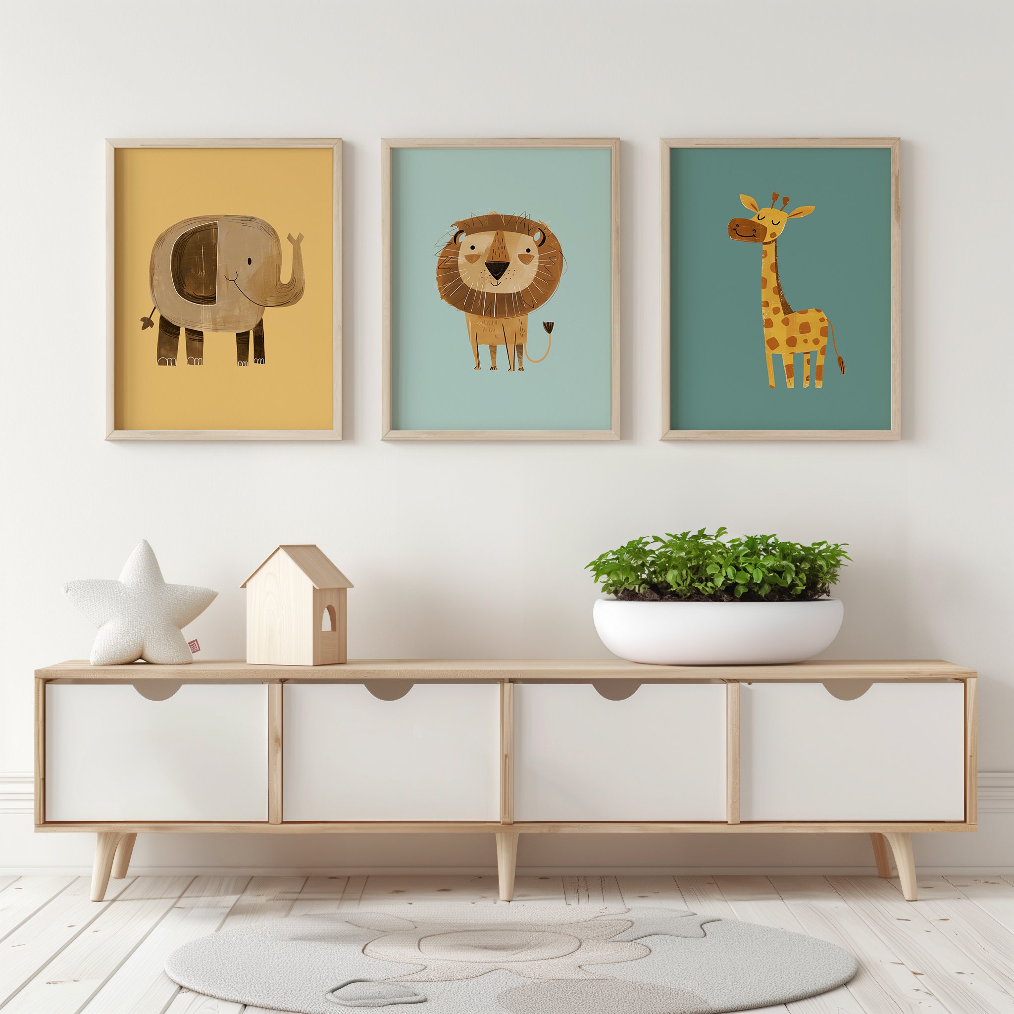 Safari Nursery Wall Prints | Blue Safari Animal Prints | Blue Green ...