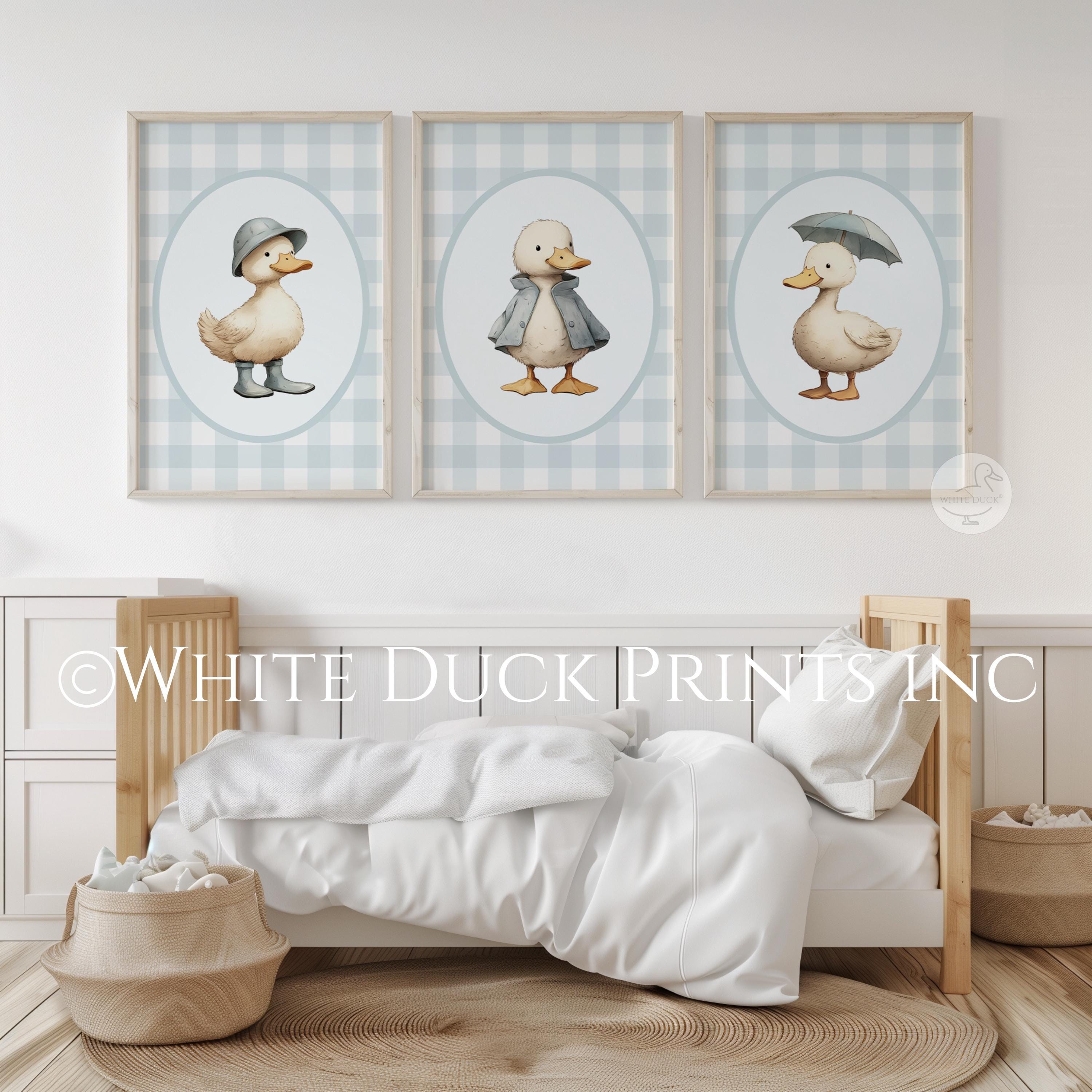 Set of 3 Duck Nursery Wall Art | Blue Gingham Nursery Decor Baby ...