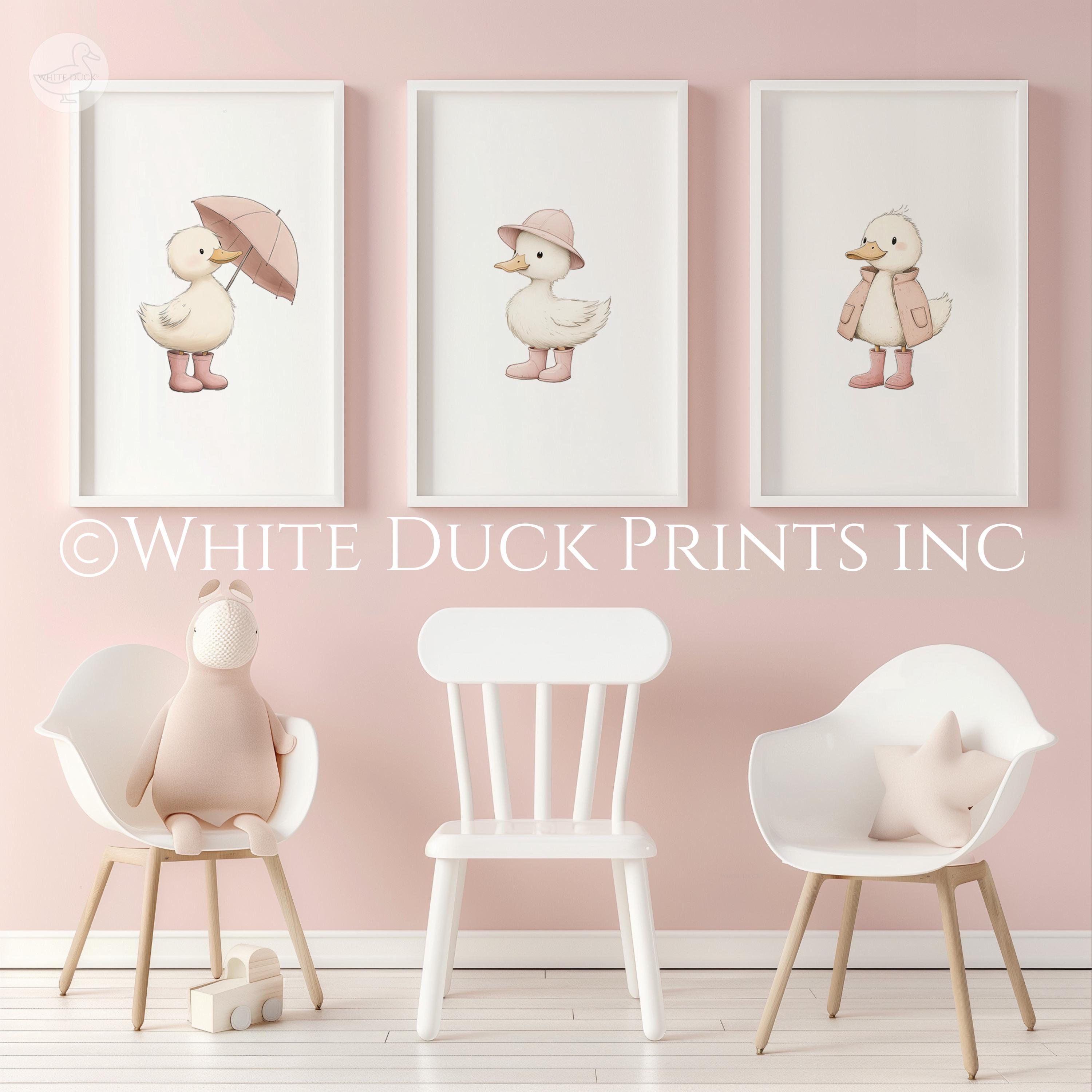 Set of 3 Duck Nursery Wall Art | Pink Nursery Decor Baby Girl Room Duck ...