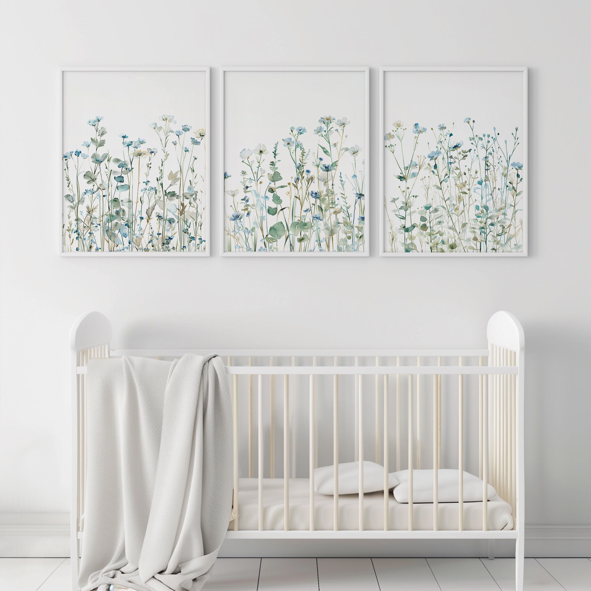 Blue Green Wildflower Art Prints | Boho Nursery Decor (digital Download ...