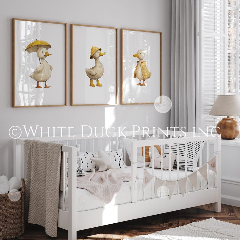 Set of 3 Duck Nursery Wall Art | Yellow Nursery Decor | Gender Neutral ...