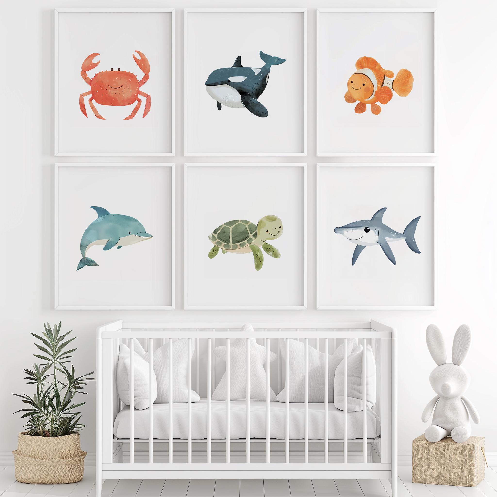 Ocean Animal Nursery Prints Set of 6 | Sea Themed Nursery Wall Art ...