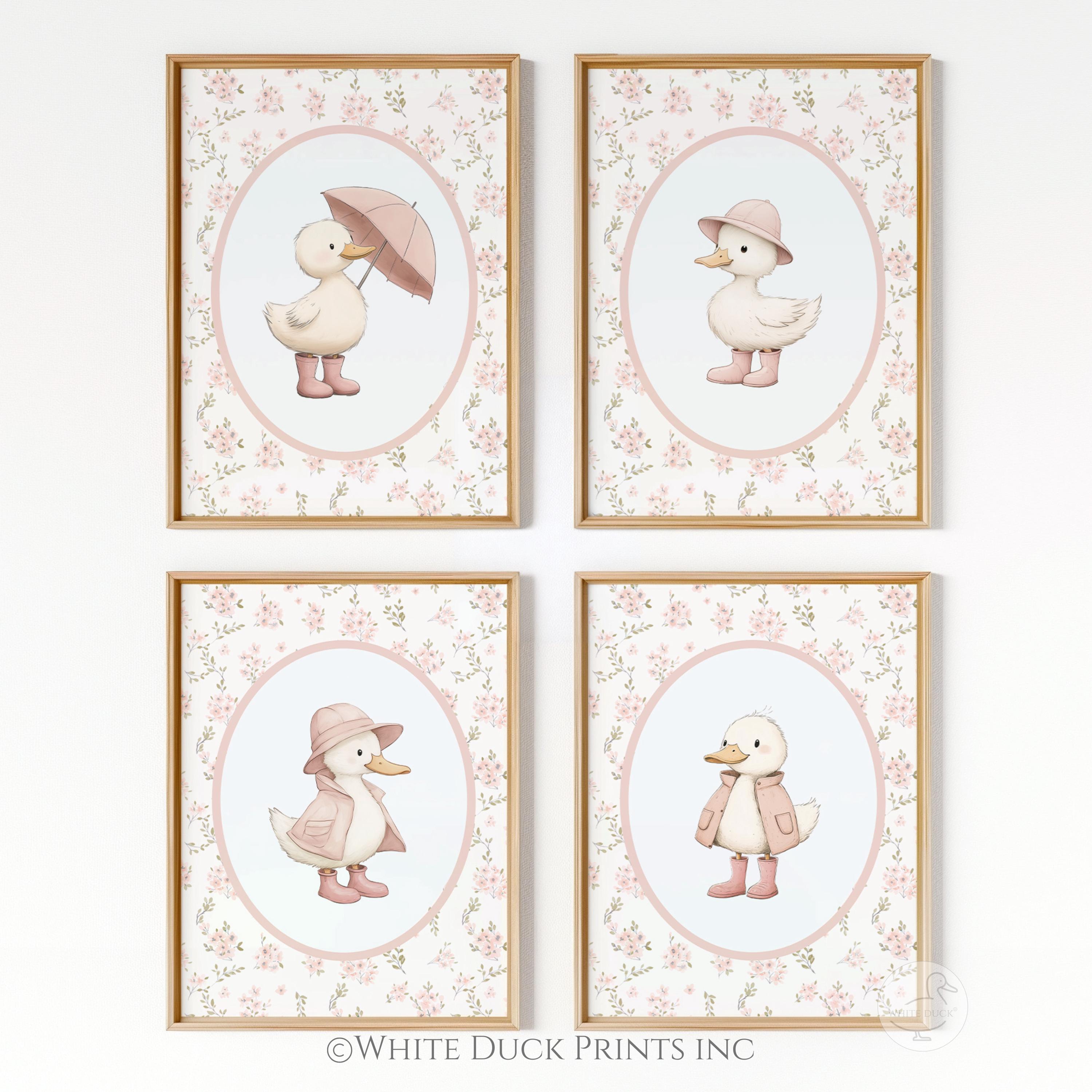 Set of 4 Duck Nursery Wall Art Pink Nursery Decor Floral Baby Girl ...