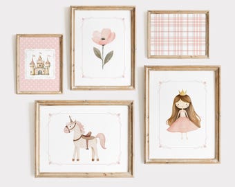 Fairy Tale Nursery Prints Set | Pink Princess, Unicorn, Castle (Digital Download)