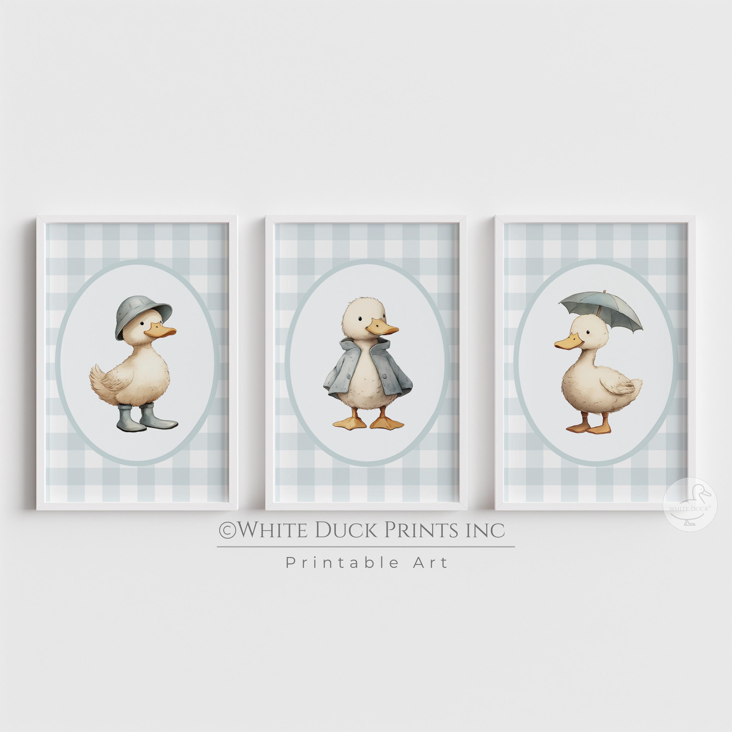 Set of 3 Duck Nursery Wall Art | Blue Gingham Nursery Decor Baby ...